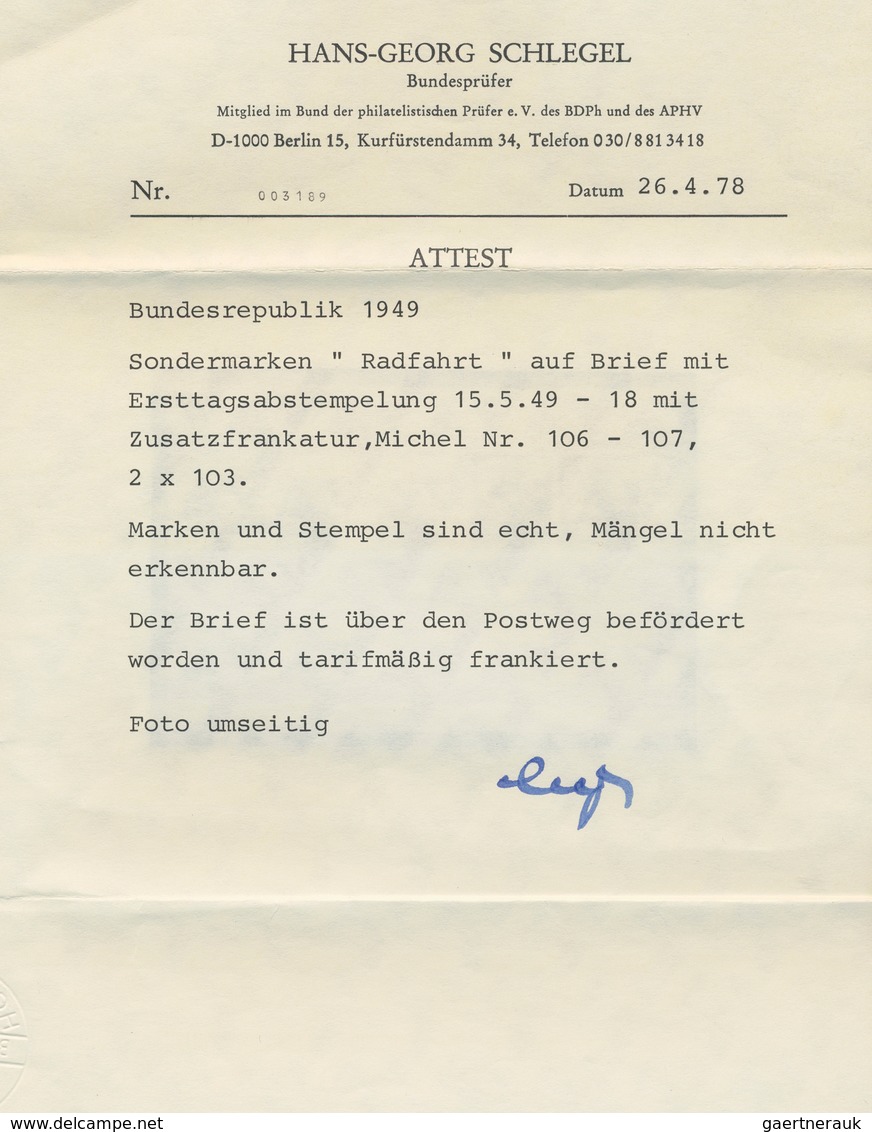 Bizone: 1949, Radrennen "Quer Durch Deutschland", Beide Werte Zus. Mit Paar MiNr. 103 Als Portogerec - Other & Unclassified