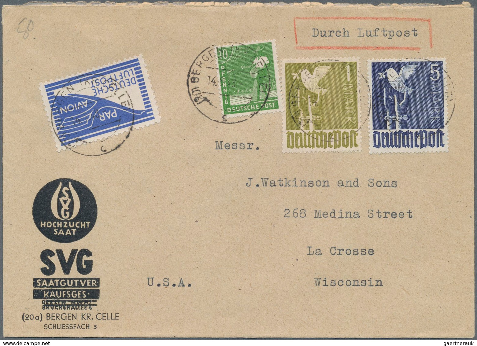 Bizone - Flugpost-Zulassungsmarke: 1948, JEIA-Zulassungsmarke Auf Luftpostbrief Frankiert Mit Gemein - Autres & Non Classés