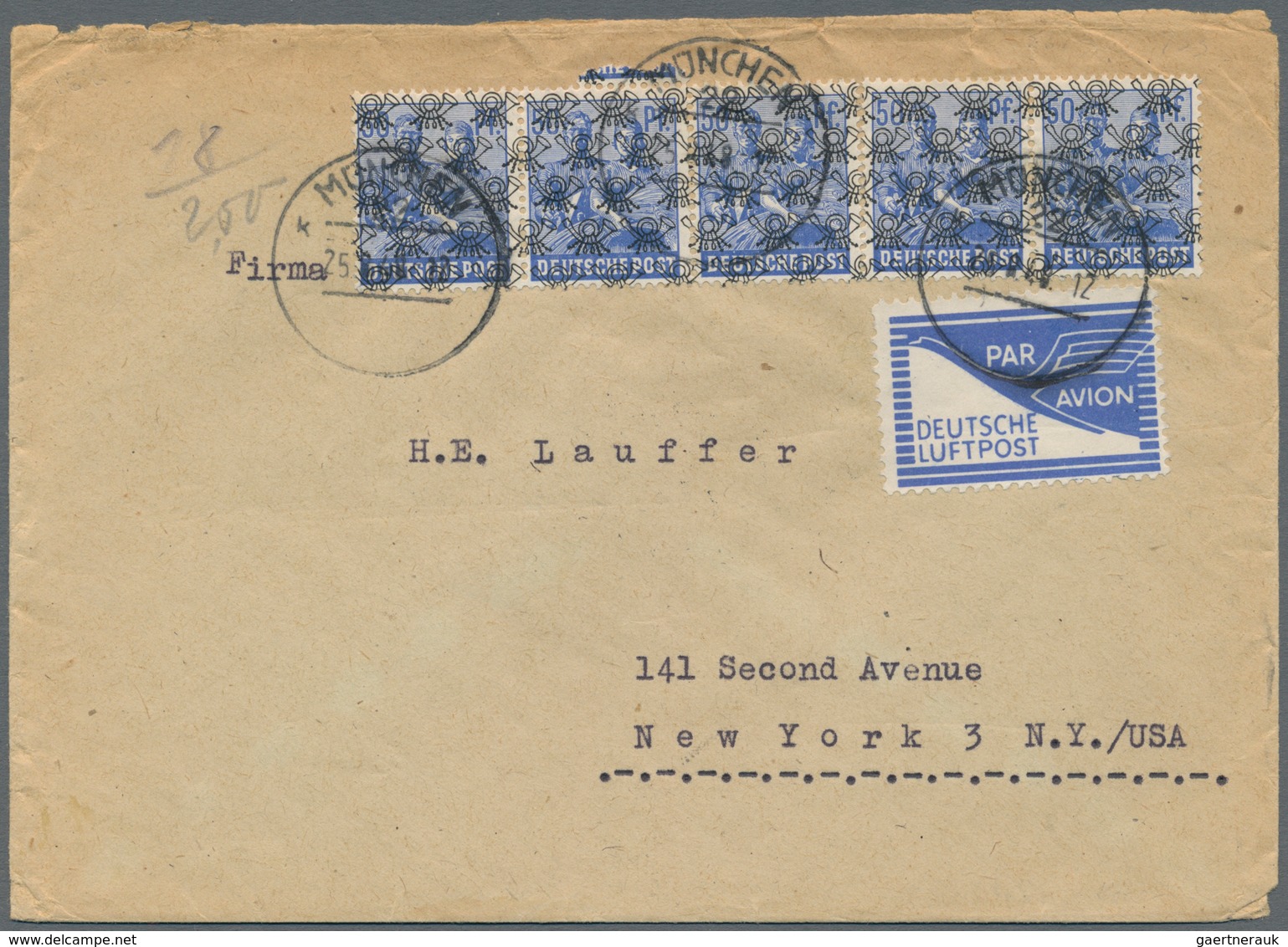 Bizone - Flugpost-Zulassungsmarke: 1948, 5 X 50 Pf Arbeiter Netzaufdruck U. JEIA-Zulassungsmarke, üb - Other & Unclassified