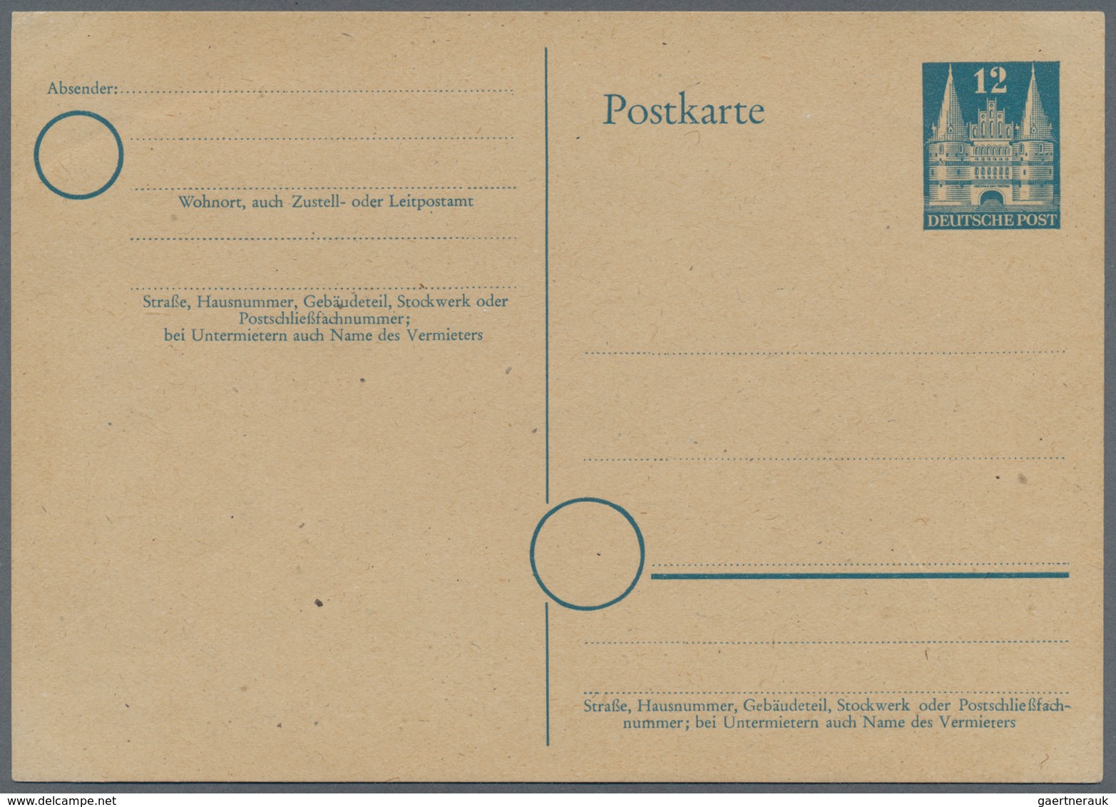 Bizone - Ganzsachen: 1948, 12 Pfg. Bauten Ganzsachenkarte Blau, Sauber Ungebraucht, Tadellos, Infolg - Sonstige & Ohne Zuordnung