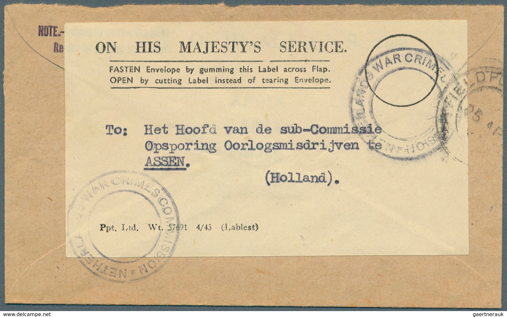 Bizone - Besonderheiten: 1945, 25. 4., "Netherlans War Crimes Commission" 2x K2 Auf Britisch. OHMS-D - Other & Unclassified