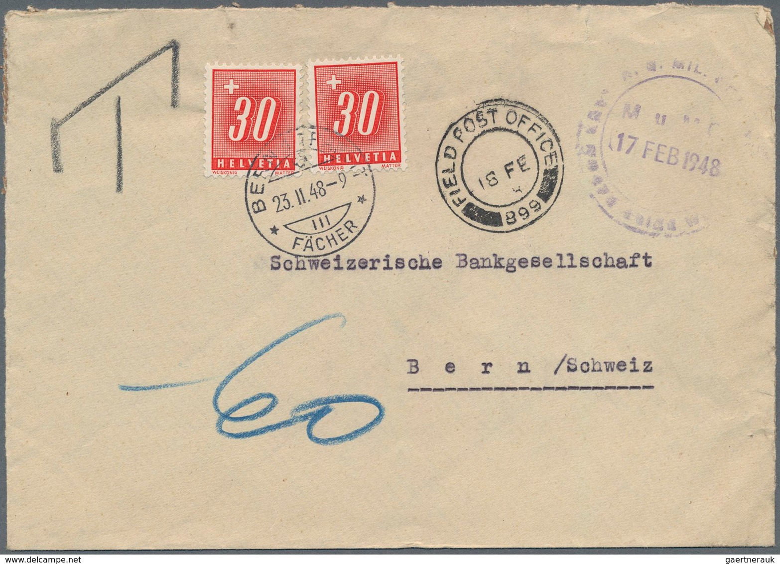 Bizone - Besonderheiten: 1948, Firmenbrief Der Deutschen Bank In Köln, Rückseitig Mit Violettem L4 J - Autres & Non Classés