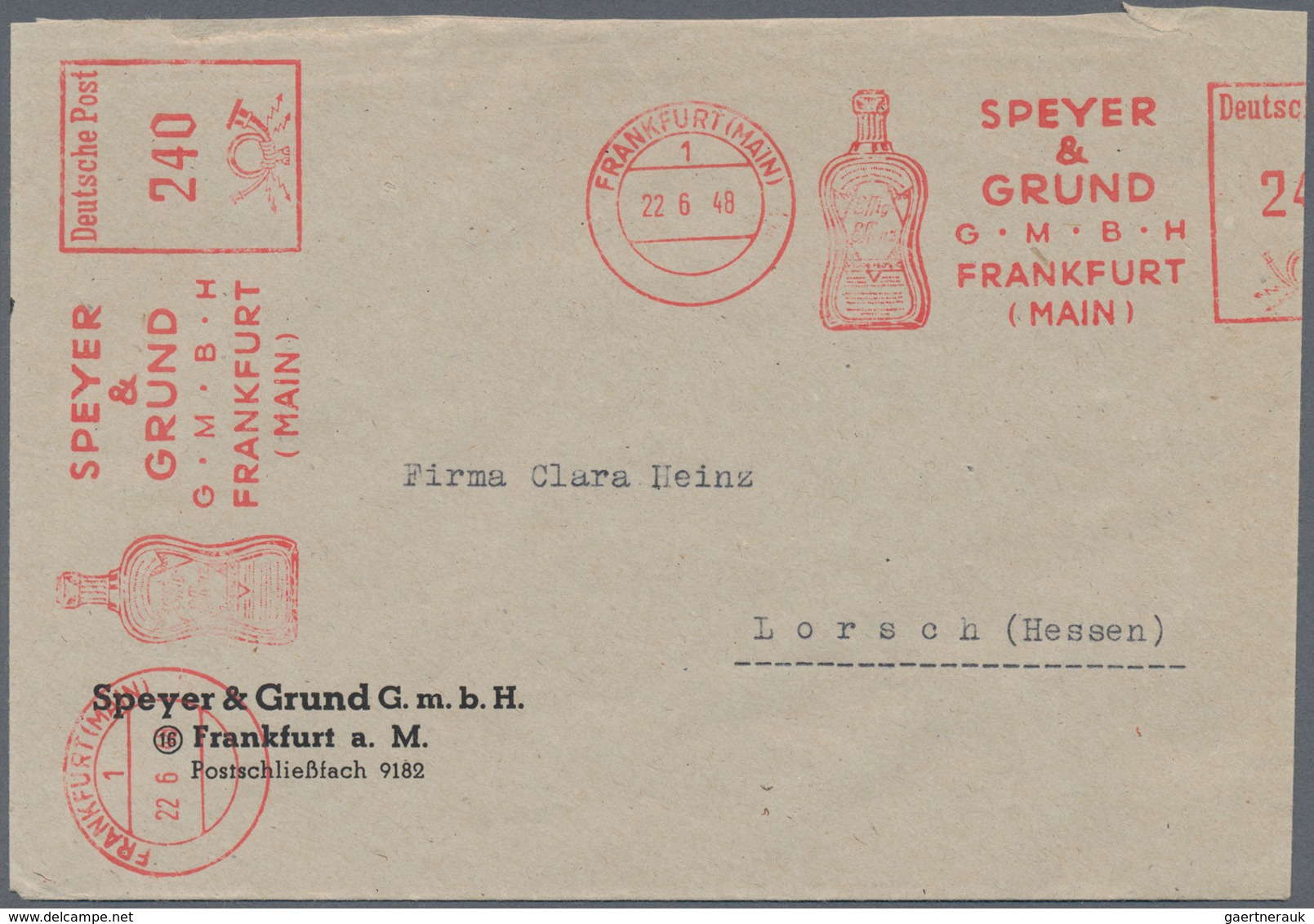 Bizone - Besonderheiten: 1948, 240 Pfg. ZEHNFACH-Absenderfreistempel "Speyer & Grund", Sehr Klar Auf - Sonstige & Ohne Zuordnung