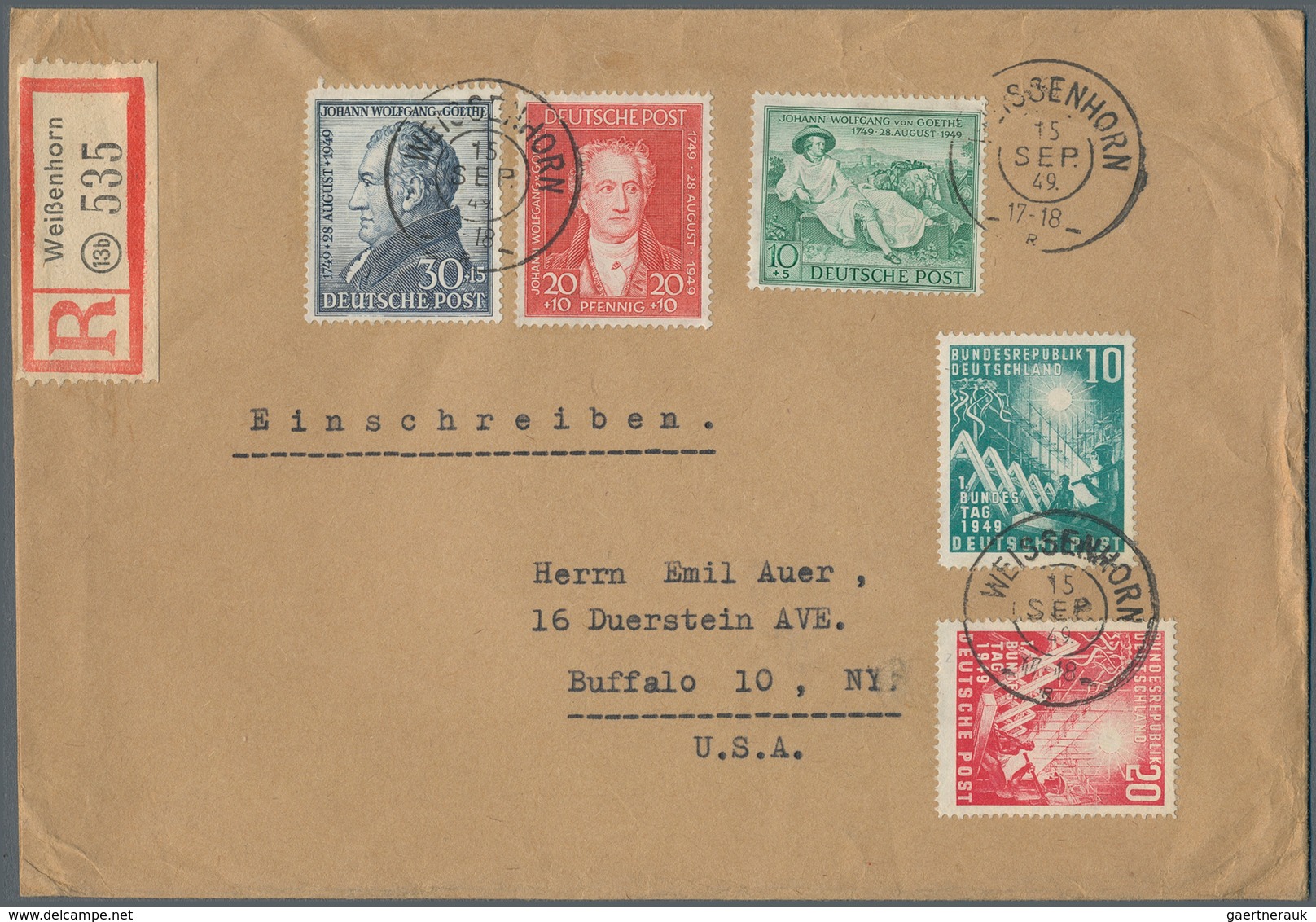 Bundesrepublik Deutschland: 1949, 10 U. 20 Pf Bundestag Und 10 - 30 Pf Goethe Entwertet Mit Altem Ba - Storia Postale