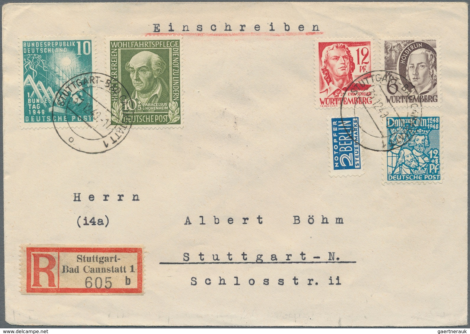 Bundesrepublik Deutschland: 1949, Orts-R-Brief STUTTGART-BAD CANNSTADT 31.12.49 Mit Ungewöhnlicher M - Lettres & Documents