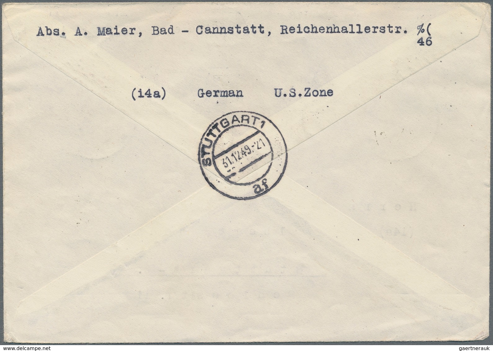 Bundesrepublik Deutschland: 1949, Orts-R-Brief STUTTGART-BAD CANNSTADT 31.12.49 Mit Ungewöhnlicher M - Storia Postale