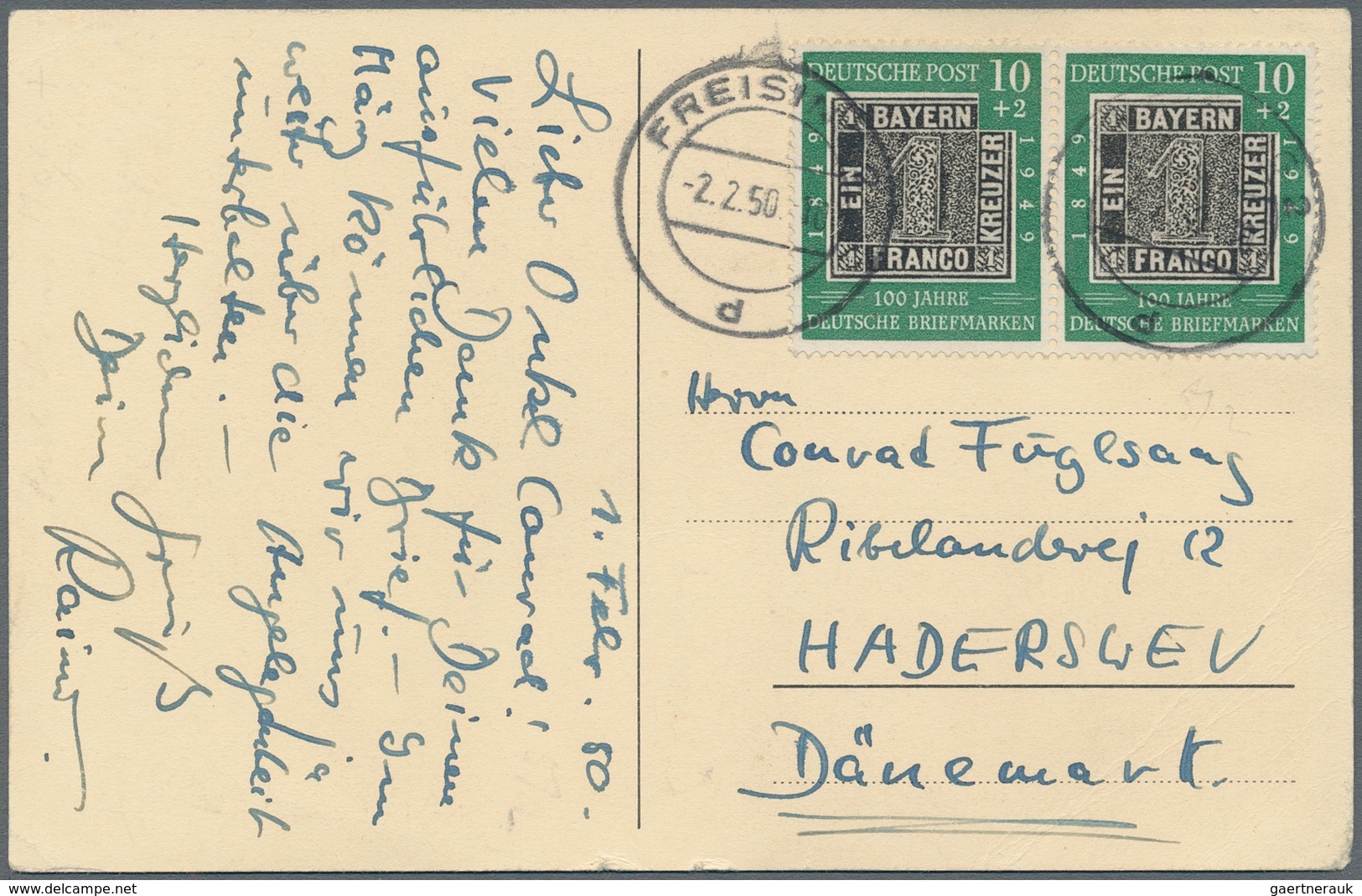 Bundesrepublik Deutschland: 1950, Auslandskarte Mit Waagerechtem Paar 10 Pfg. "100 Jahre Deutsche Br - Lettres & Documents