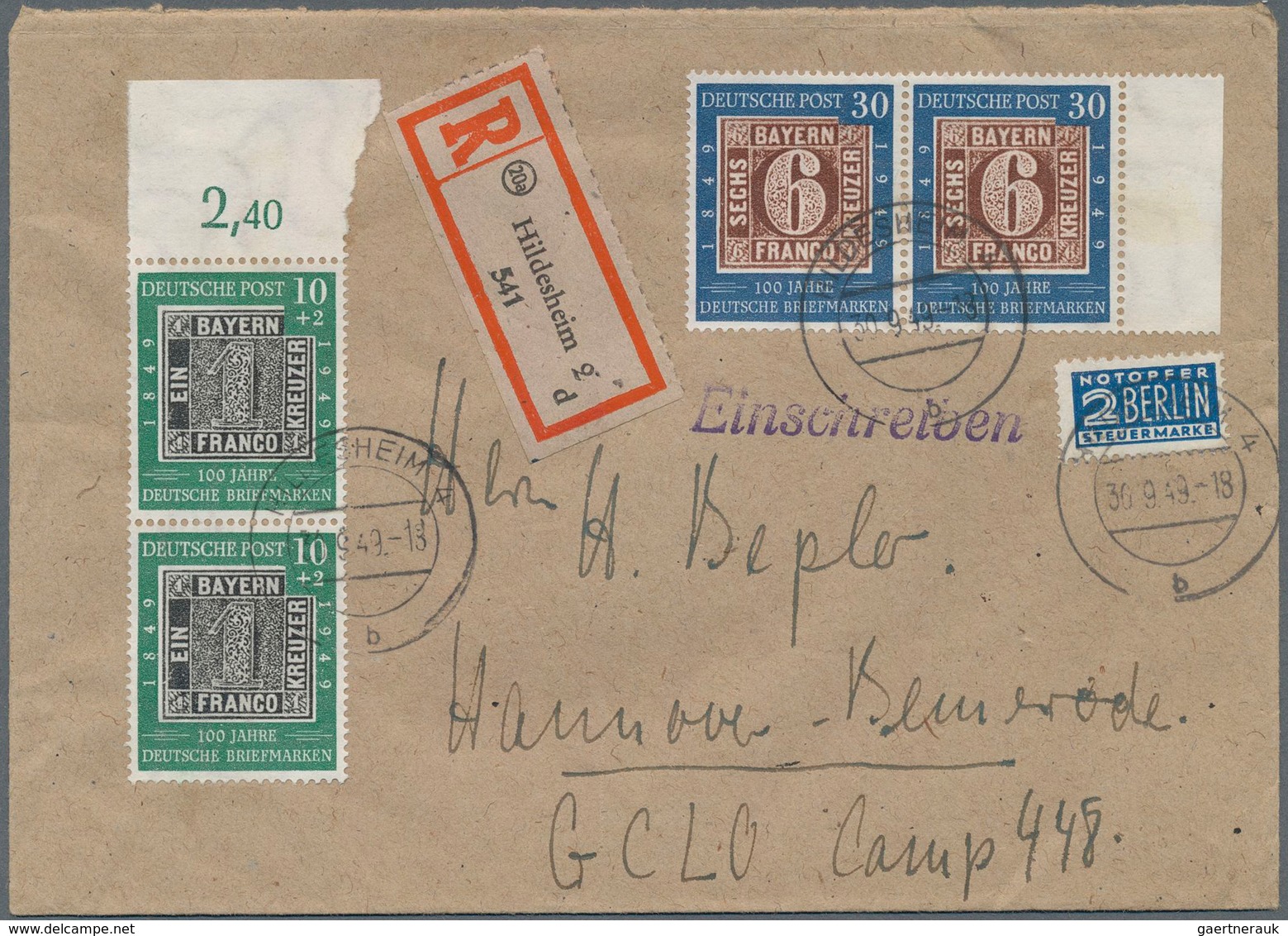 Bundesrepublik Deutschland: 1949, 100 Jahre Deutsche Briefmarken, 10 Pfg. (senkrechtes Paar Vom Ober - Lettres & Documents