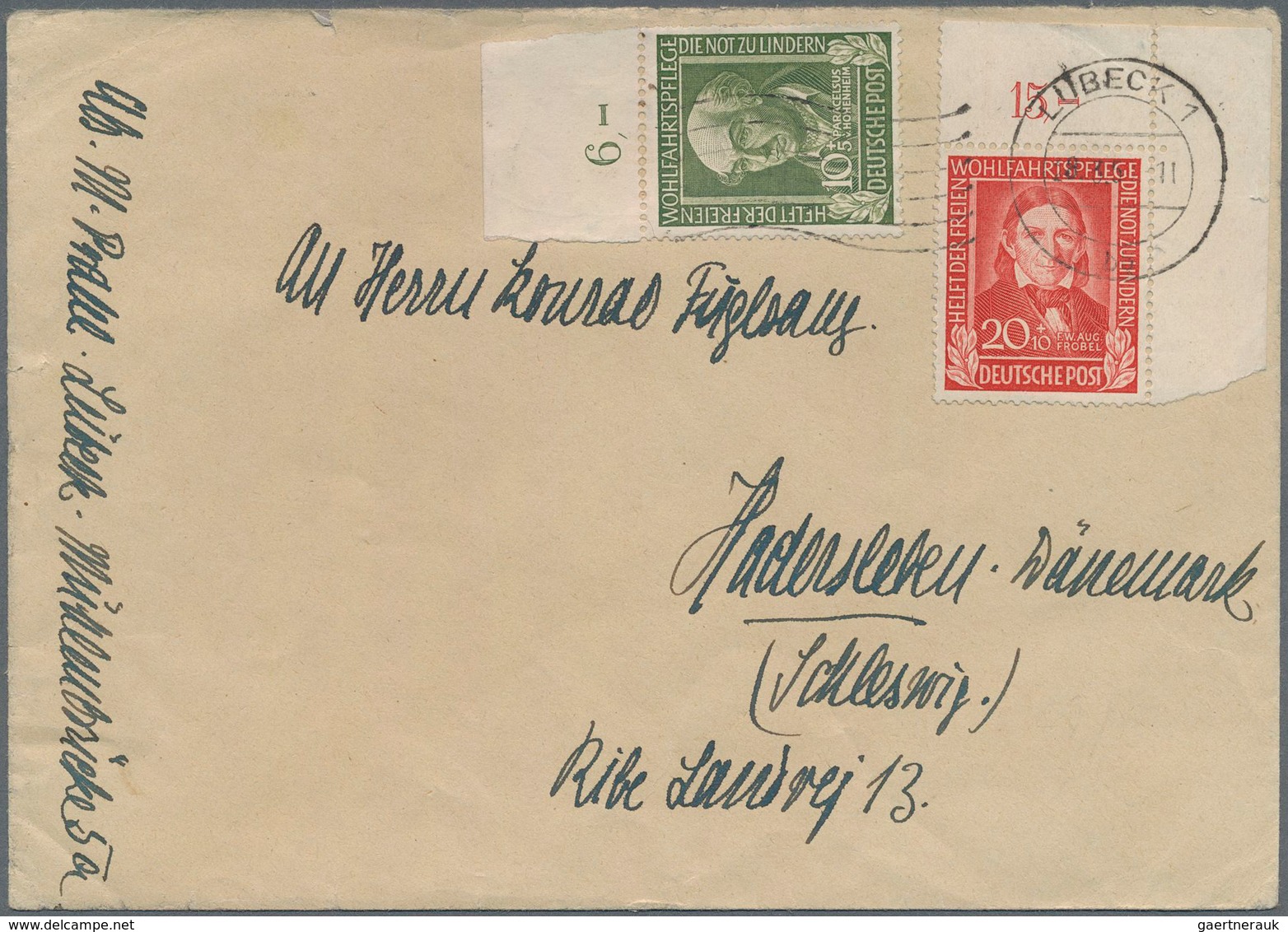 Bundesrepublik Deutschland: 1949, 20 Pf Wohlfahrt Aus Der Rechten Oberen BOGENECKE In MiF Mit 10 Pf - Lettres & Documents