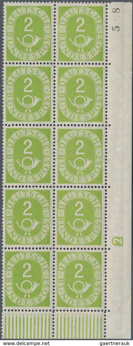 Bundesrepublik Deutschland: 1951, 2 Pf Posthorn Im 10er-Blockteil Aus Der Rechten Unteren Bogenecke - Covers & Documents
