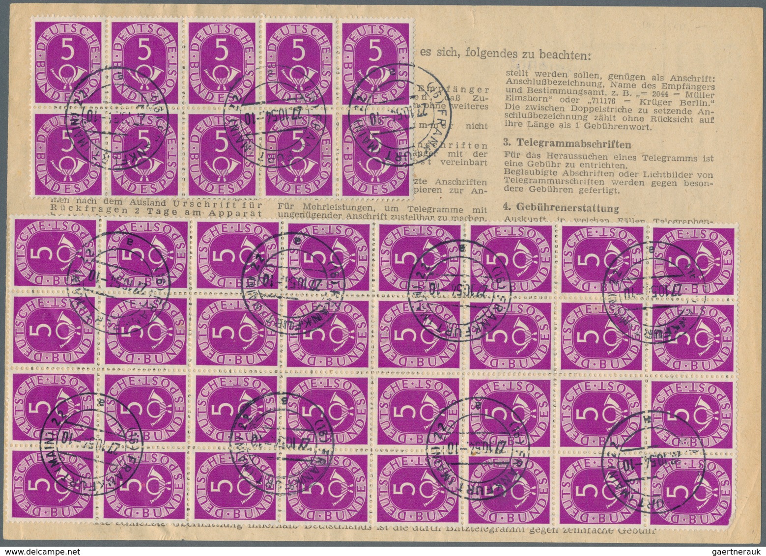 Bundesrepublik Deutschland: 1954. Dekorative 5 Pf Posthorn Massenfrankatur Aus 32er-Block (1 Marke M - Covers & Documents