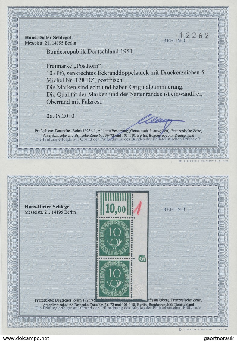 Bundesrepublik Deutschland: 1951, 10 Pf Posthorn Im Senkr. Paar Aus Der Rechten Oben Bogenecke Mit D - Lettres & Documents