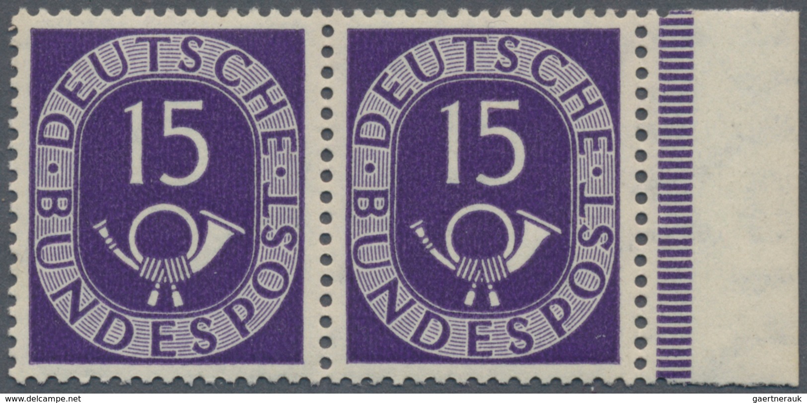 Bundesrepublik Deutschland: 1951, 15 Pfg. Posthorn Mit Wasserzeichen 4Z, Postfrisches Paar Vom Recht - Covers & Documents