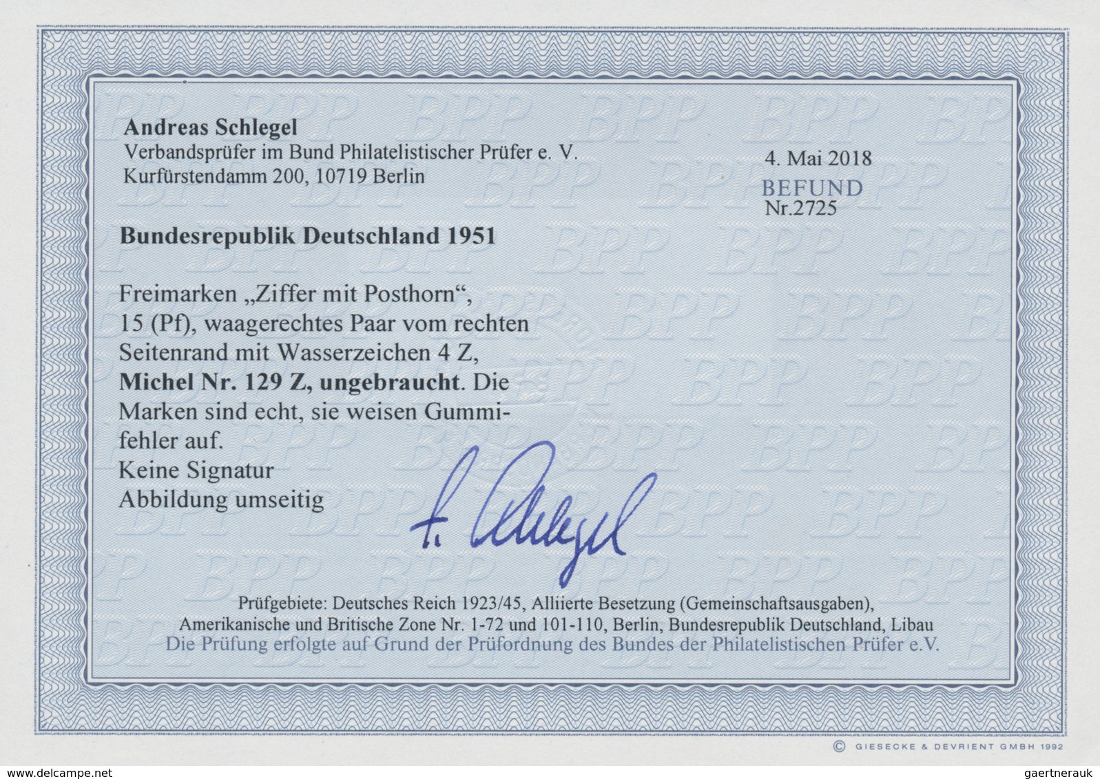 Bundesrepublik Deutschland: 1951, 15 Pfg. Posthorn Mit Wasserzeichen 4Z, Postfrisches Paar Vom Recht - Lettres & Documents
