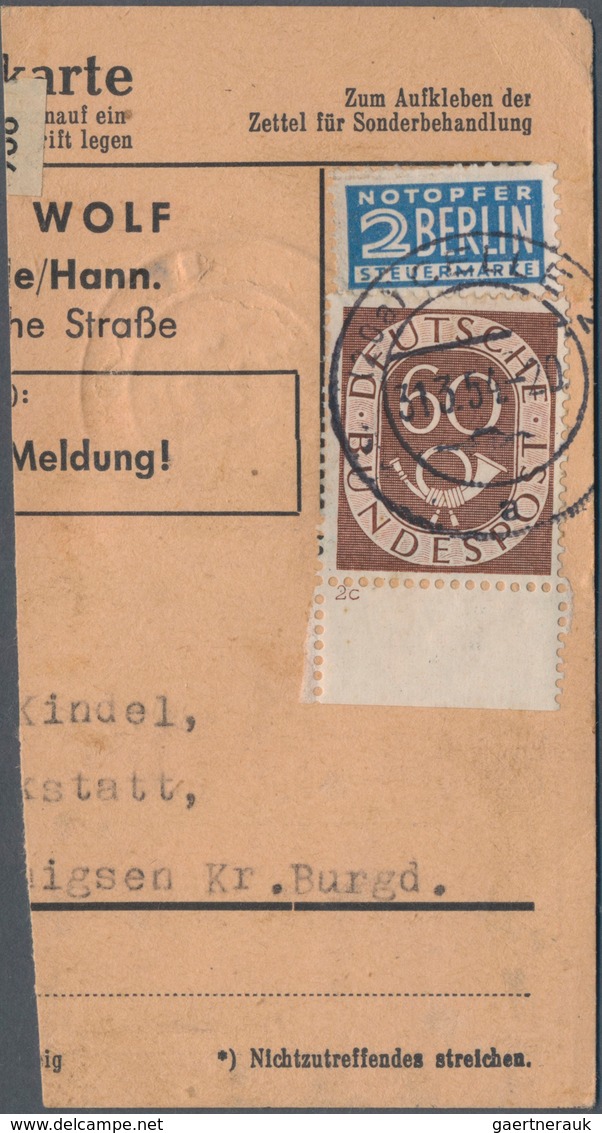 Bundesrepublik Deutschland: 1951, 60 Pfg. Posthorn Vom Unterrrand Mit Formnummer "2c" Auf Paketkarte - Lettres & Documents