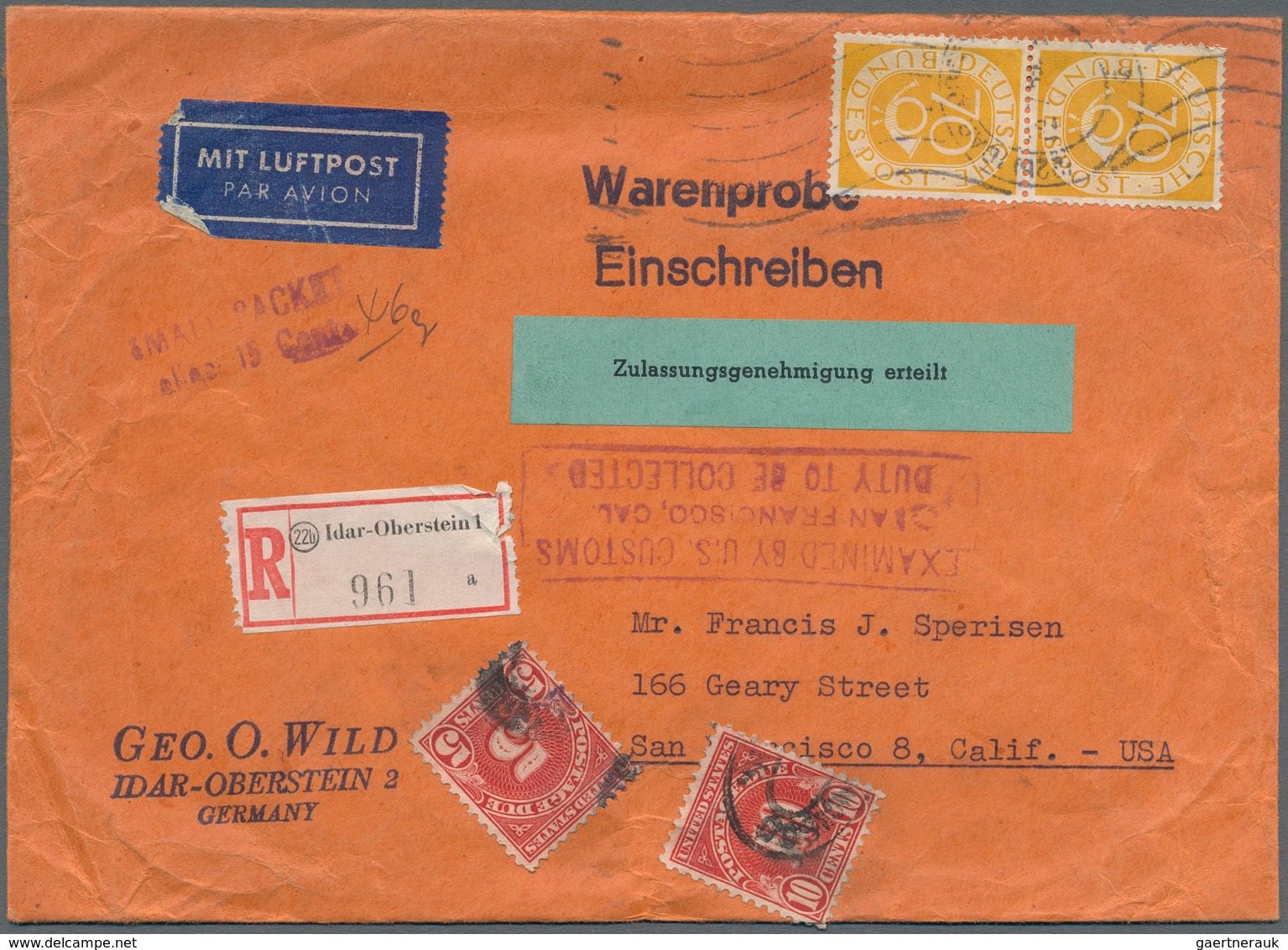 Bundesrepublik Deutschland: 1953, Senkrechtes Paar 70 Pfg. Posthorn In Sehr Seltener Verwendung Als - Lettres & Documents