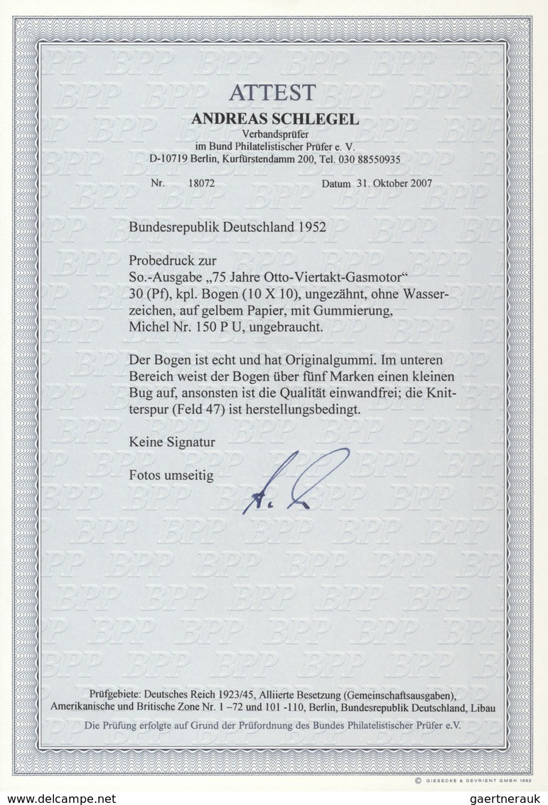 Bundesrepublik Deutschland: 1952, 30 Pfg. Otto-Motor, Geschnittener Probedruck In Verausgabter Zeich - Lettres & Documents