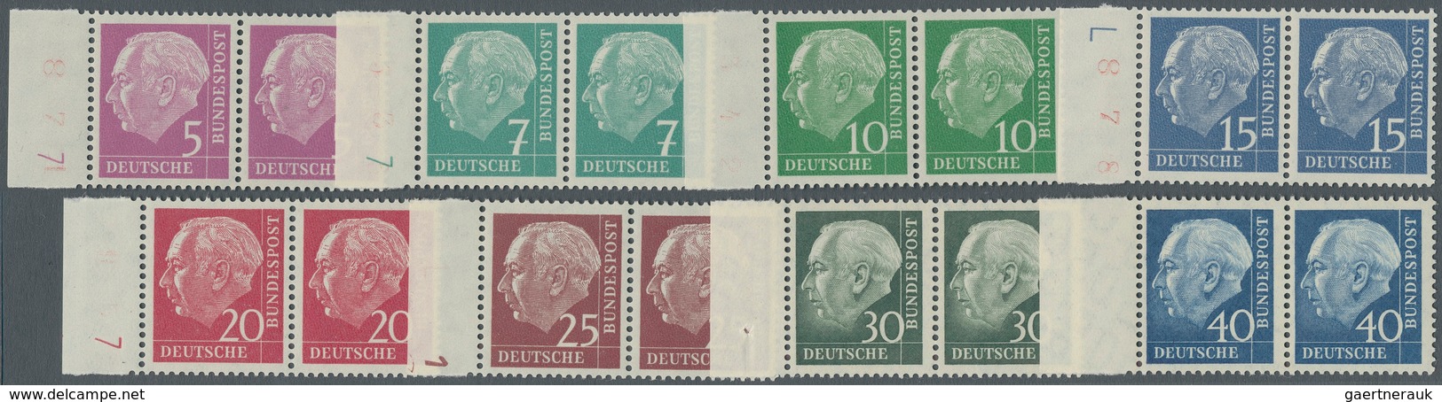 Bundesrepublik Deutschland: 1960, Heuss Lumogen, Kpl. Satz Von 8 Werten Als Waag. Paare Vom Linken R - Lettres & Documents