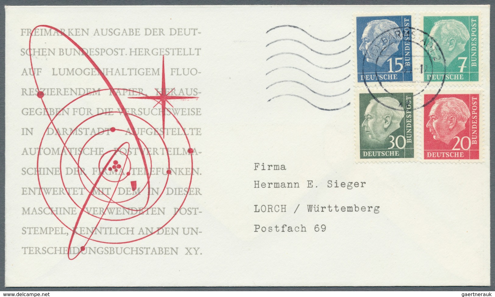 Bundesrepublik Deutschland: 1961, Heuss Lumogen, 5 Pfg. Bis 40 Pfg. Auf Zwei "Sieger"-Schmuck-Umschl - Briefe U. Dokumente