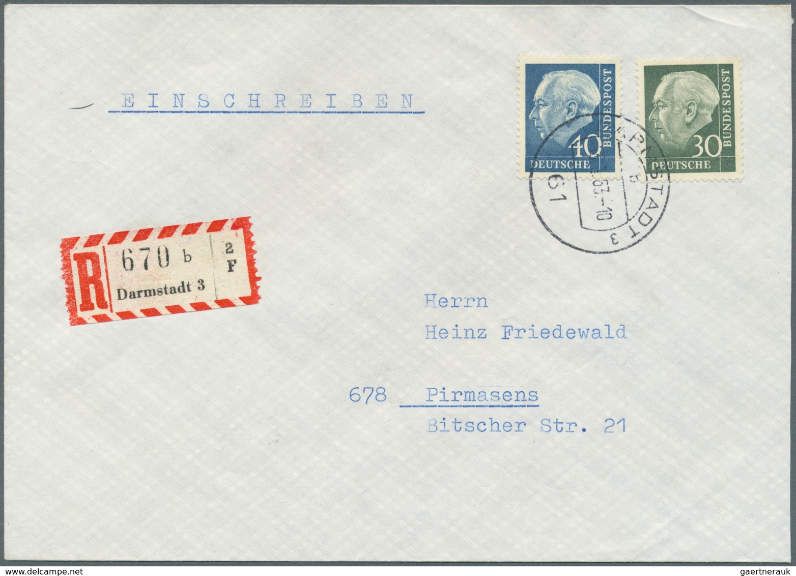 Bundesrepublik Deutschland: 1961/63, Heuss Lumogen, Kpl. Serie Auf 5 Portogerechten Briefen Aus Darm - Briefe U. Dokumente
