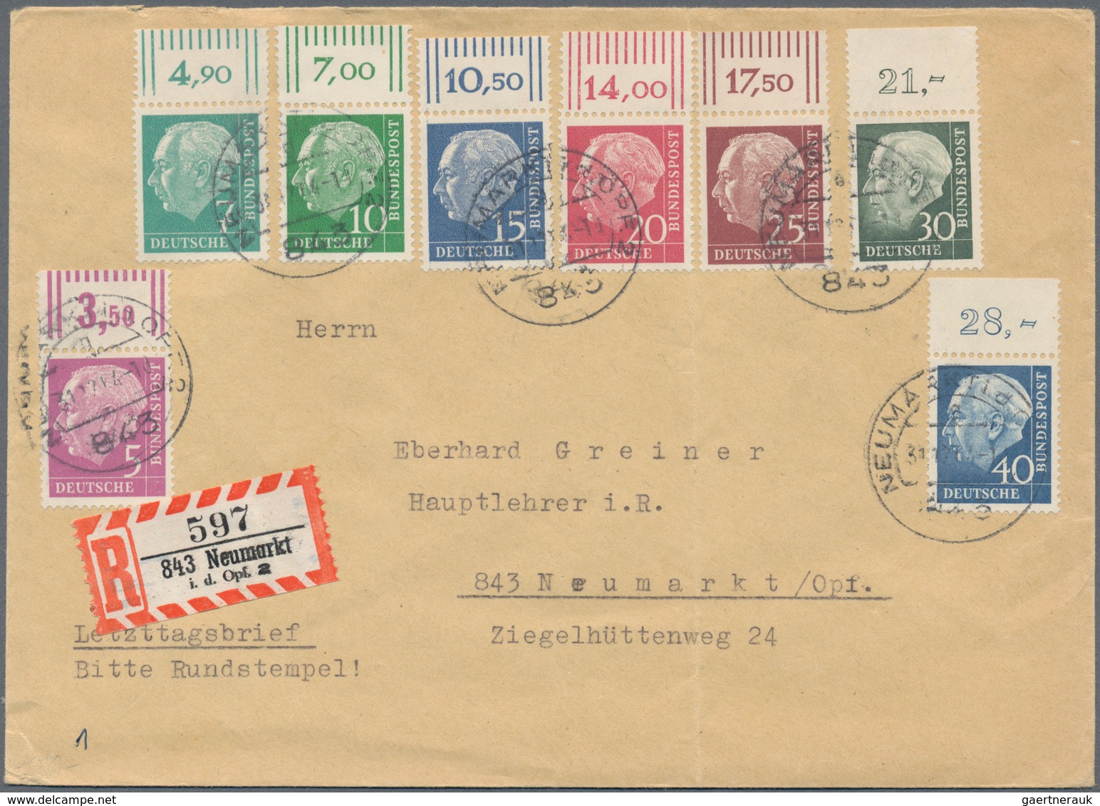 Bundesrepublik Deutschland: 1954, 25 Pf Heuss Sowie 5 Pf, 10 Pf, 20 Pf Und 40 Pf Je Fluoreszierendes - Covers & Documents