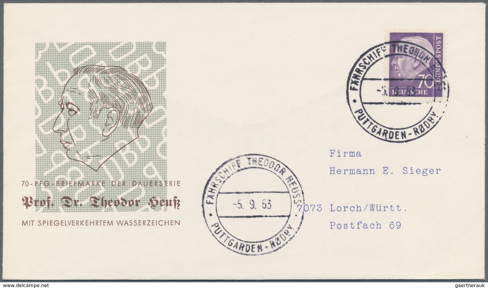 Bundesrepublik Deutschland: 1963, 70 Pf Heuss II Mit Spiegelverkehrtem "Z" Wasserzeichen Und Rücksei - Covers & Documents