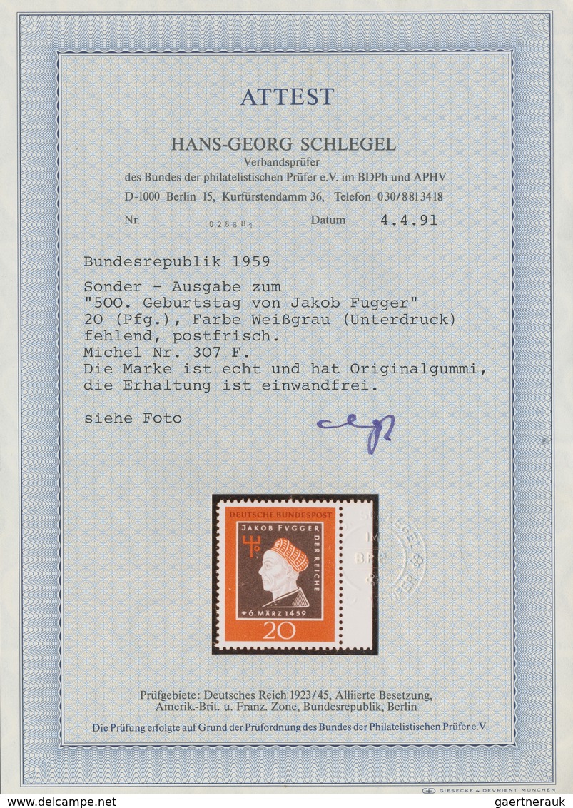 Bundesrepublik Deutschland: 1959, 20 Pf "500.Geburtstag V. J.Fugger" Mit Fehlendem Unterdruck (Farbe - Covers & Documents