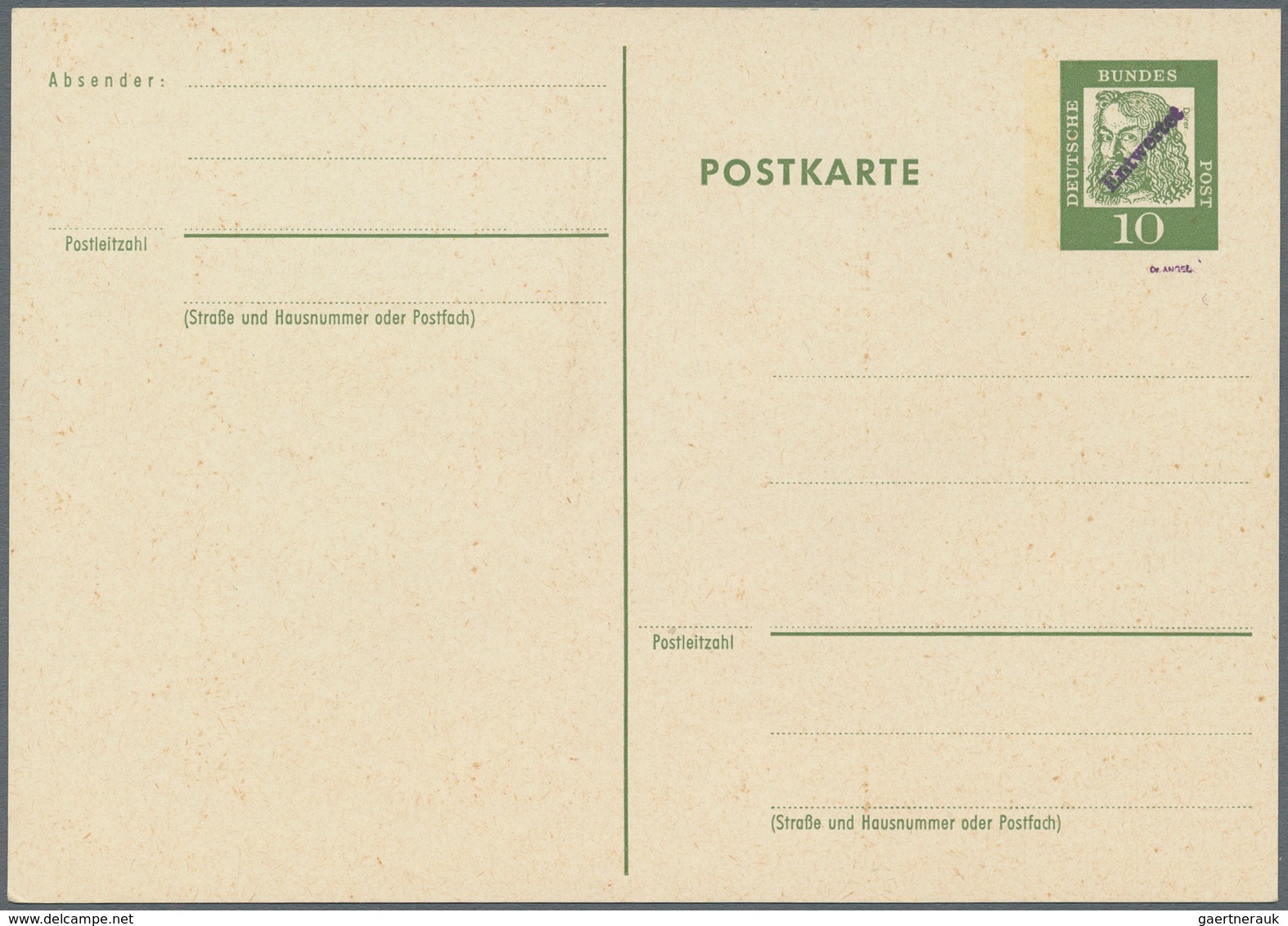 Bundesrepublik Deutschland: 1961. Postkarte 10 Pf Dürer Mit WSt-Aufdruck "Entwertet". Ungebraucht. G - Covers & Documents