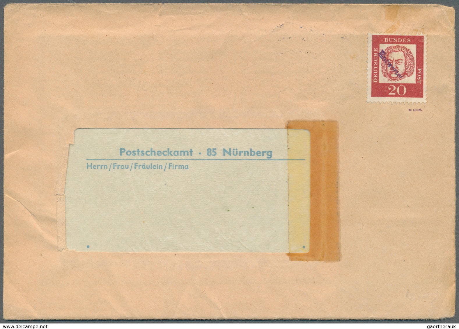 Bundesrepublik Deutschland: 1961. Fensterumschlag Mit 20 Pf Bach "Entwertet" Als Versuchs-Umschlag Z - Covers & Documents