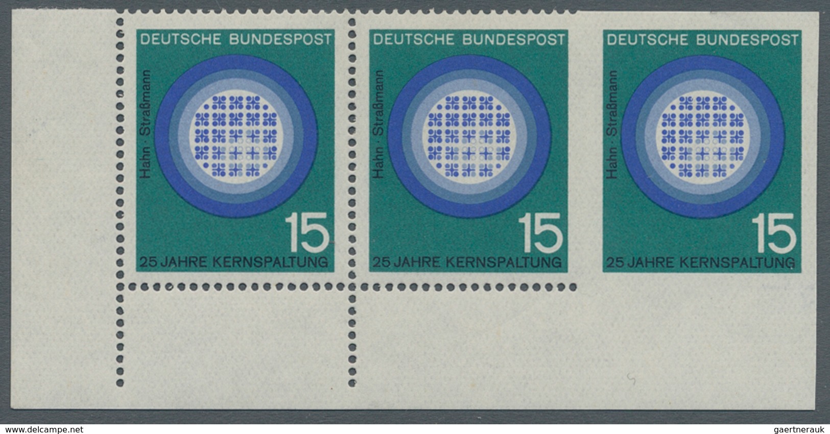 Bundesrepublik Deutschland: 1964, 15 Pfg. Atomreaktor, Waagerechter 3er-Streifen Aus Der Linken Unte - Covers & Documents