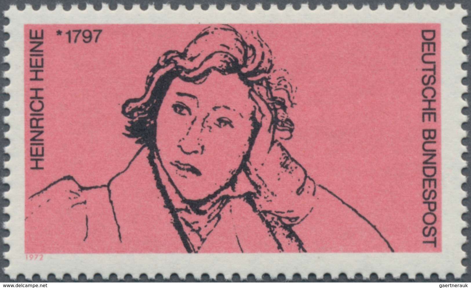 Bundesrepublik Deutschland: 1972, 40 Pf. "175. Geburtstag Heinrich Heine" Mit FEHLENDEM WERTEINDRUCK - Covers & Documents