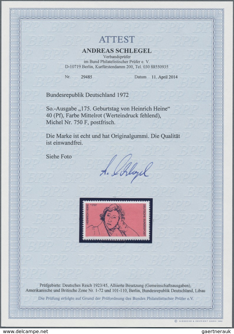Bundesrepublik Deutschland: 1972, 40 Pf. "175. Geburtstag Heinrich Heine" Mit FEHLENDEM WERTEINDRUCK - Covers & Documents