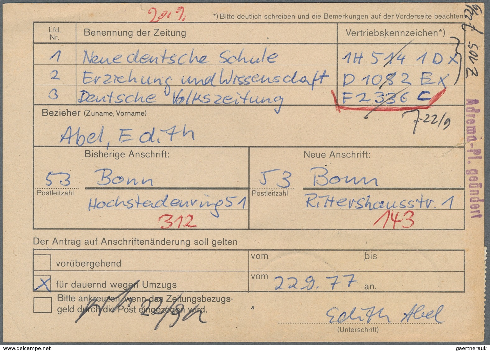 Bundesrepublik Deutschland: 1977, Senkrechter Dreierstreifen 90 Pfg. Kant Auf Antrag Auf Anschriften - Covers & Documents