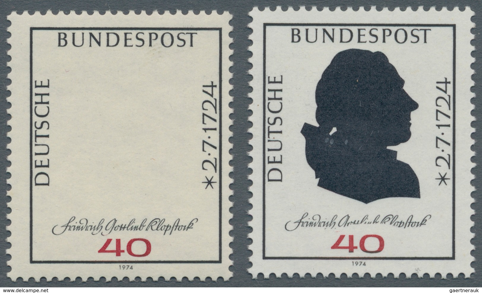 Bundesrepublik Deutschland: 1974, 40 Pfg. Klopstock, Beide Abarten: "Offsetdruck (Kopfbild) Fehlend" - Covers & Documents