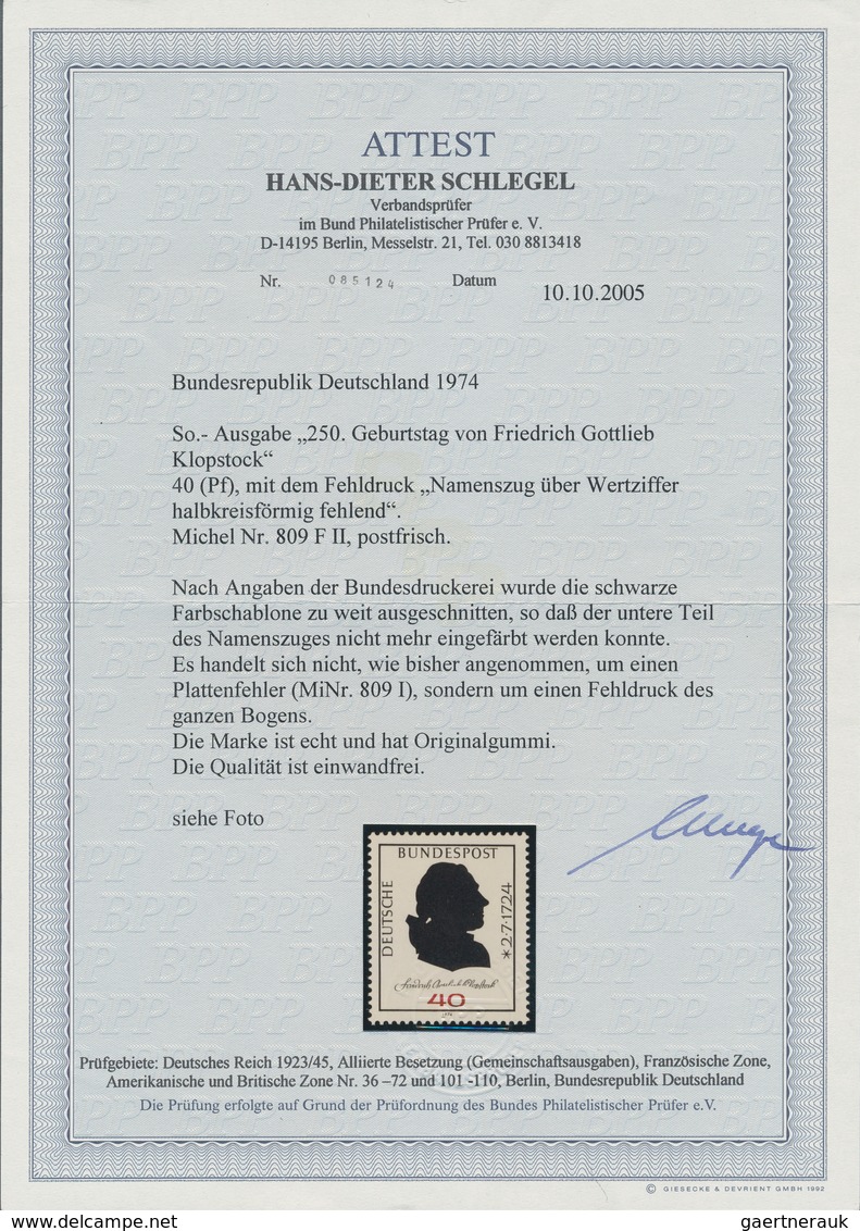 Bundesrepublik Deutschland: 1974, 40 Pfg. Klopstock, Beide Abarten: "Offsetdruck (Kopfbild) Fehlend" - Covers & Documents