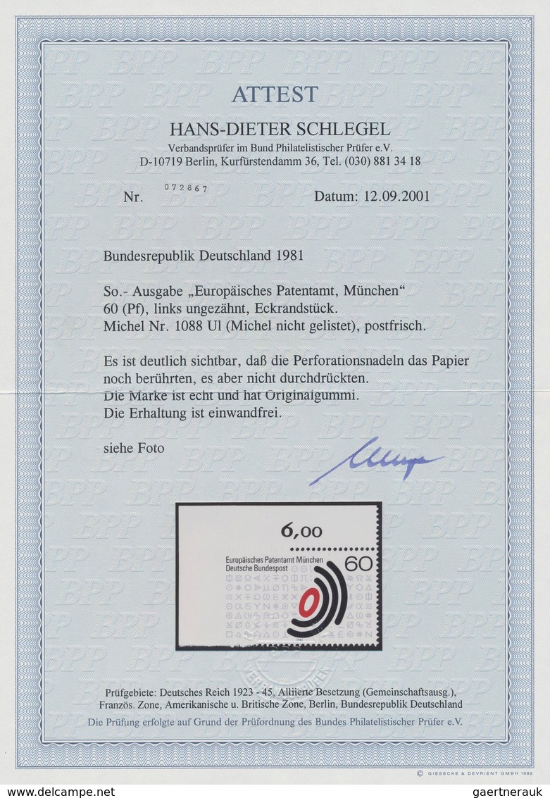 Bundesrepublik Deutschland: 1981. 60 Pfg "Gehörlose", LINKS Ungezähnt (Blindzähnung), Postfrisches E - Covers & Documents