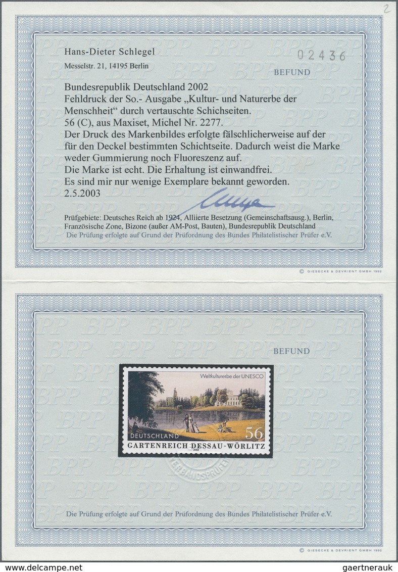 Bundesrepublik Deutschland: 2002, 56 C "UNESCO Welterbe" Markendruck Irrtümlich Auf Deckelseite Dahe - Covers & Documents