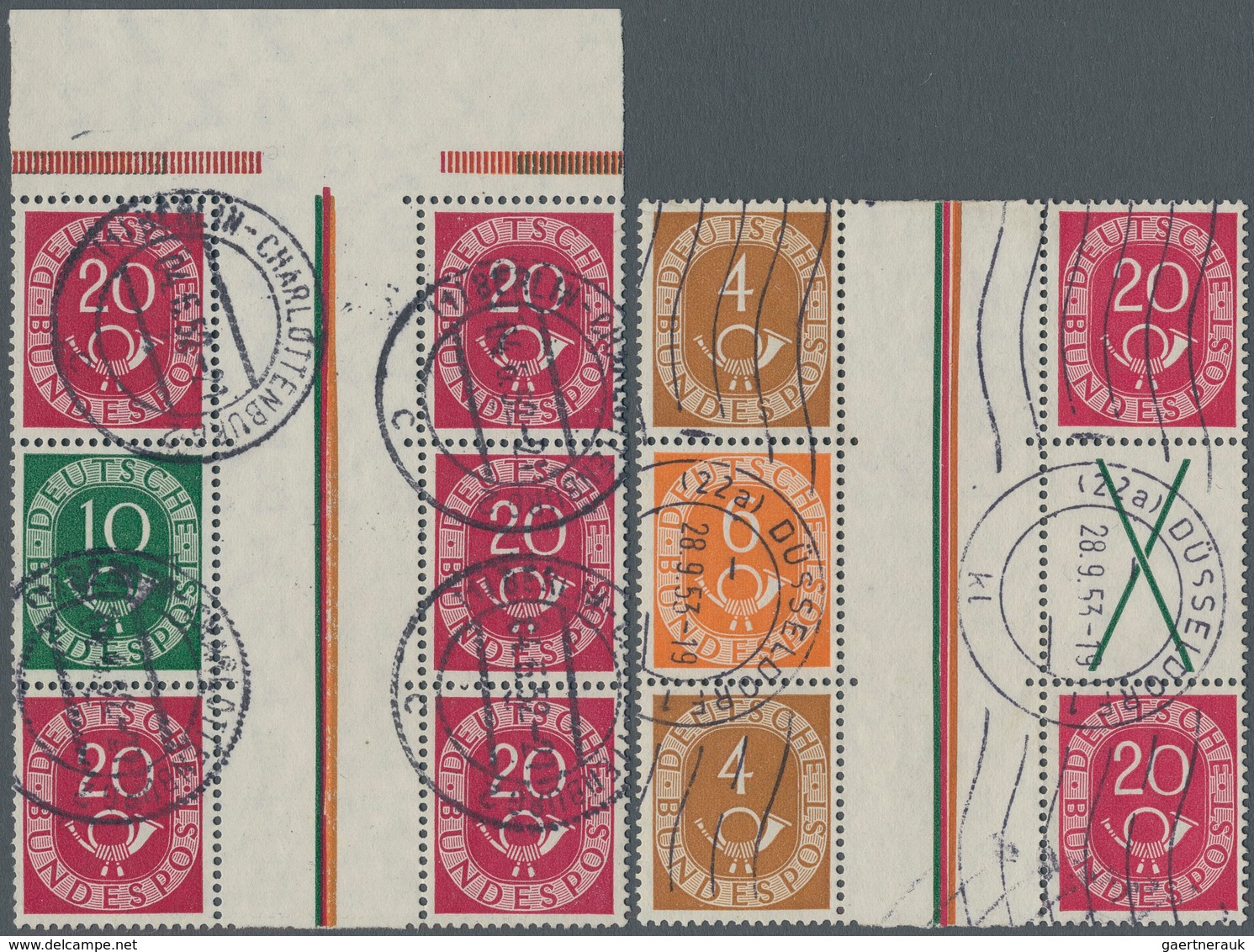 Bundesrepublik - Zusammendrucke: 1951, Posthorn 10+Z+20, 20+Z+20 (2 Stck.), 4+Z+20 (2 Stck.), Selten - Zusammendrucke