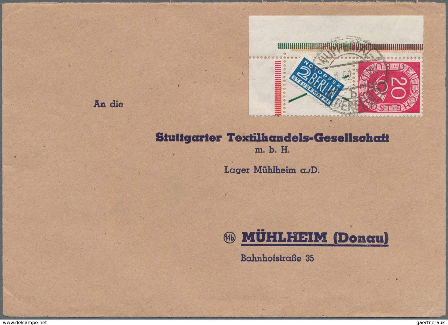 Bundesrepublik - Zusammendrucke: 1952, Fernbrief Aus Wuppertal Nach Mühlheim A.d. Donau, S5, Linkes - Zusammendrucke