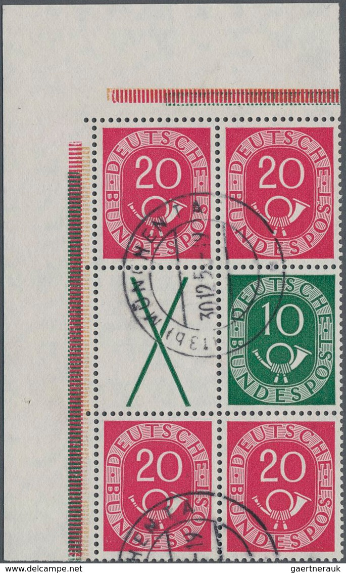 Bundesrepublik - Zusammendrucke: 1951, Posthorn 20+X+20 Sowie 20+10+20 Im Gestempelten Eckrand-Sechs - Se-Tenant