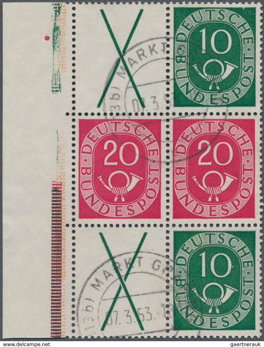 Bundesrepublik - Zusammendrucke: 1951, Posthorn X+20+X Sowie 10+20+10 Im Gestempelten Sechserblock V - Zusammendrucke