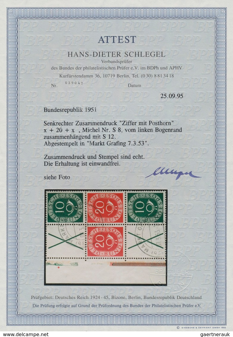Bundesrepublik - Zusammendrucke: 1951, Posthorn X+20+X Sowie 10+20+10 Im Gestempelten Sechserblock V - Zusammendrucke