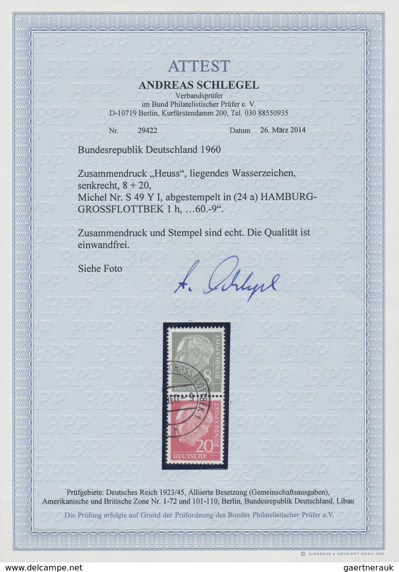 Bundesrepublik - Zusammendrucke: 1958/1960, 8+20 Pf Heuss Senkr. Paar Mit Lieg. Wasserzeichen Sauber - Zusammendrucke