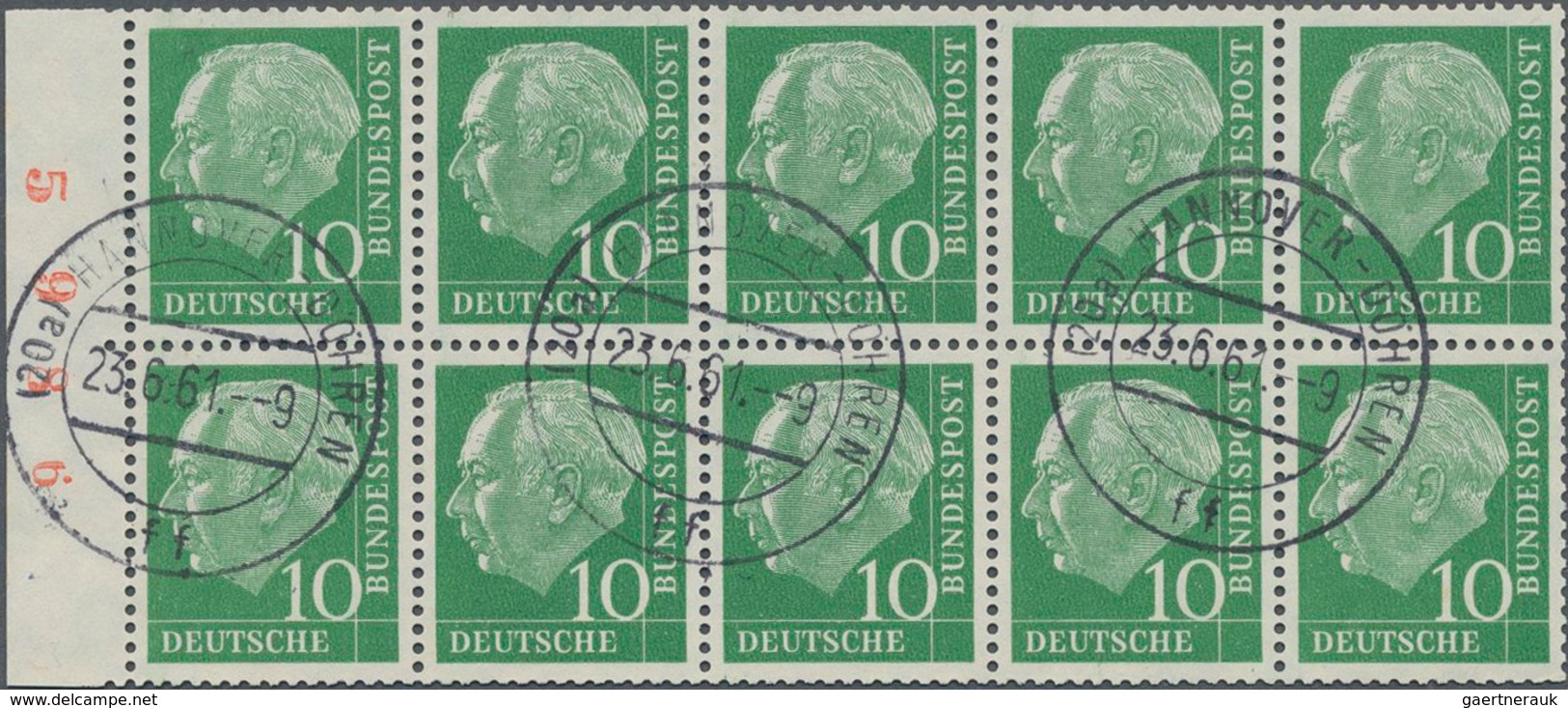 Bundesrepublik - Zusammendrucke: 1960, 10 Pfg. Heuss Heftchenblatt Mit Roter Bogenlaufnummer, Gestem - Zusammendrucke