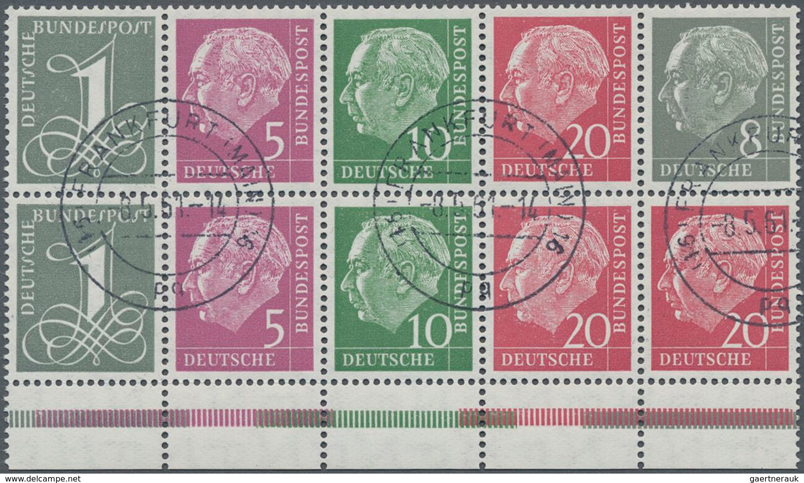 Bundesrepublik - Zusammendrucke: 1960, Heuss Heftchenblatt Vom Unterrand Aus MHB, Gestempelt FRANKFU - Se-Tenant