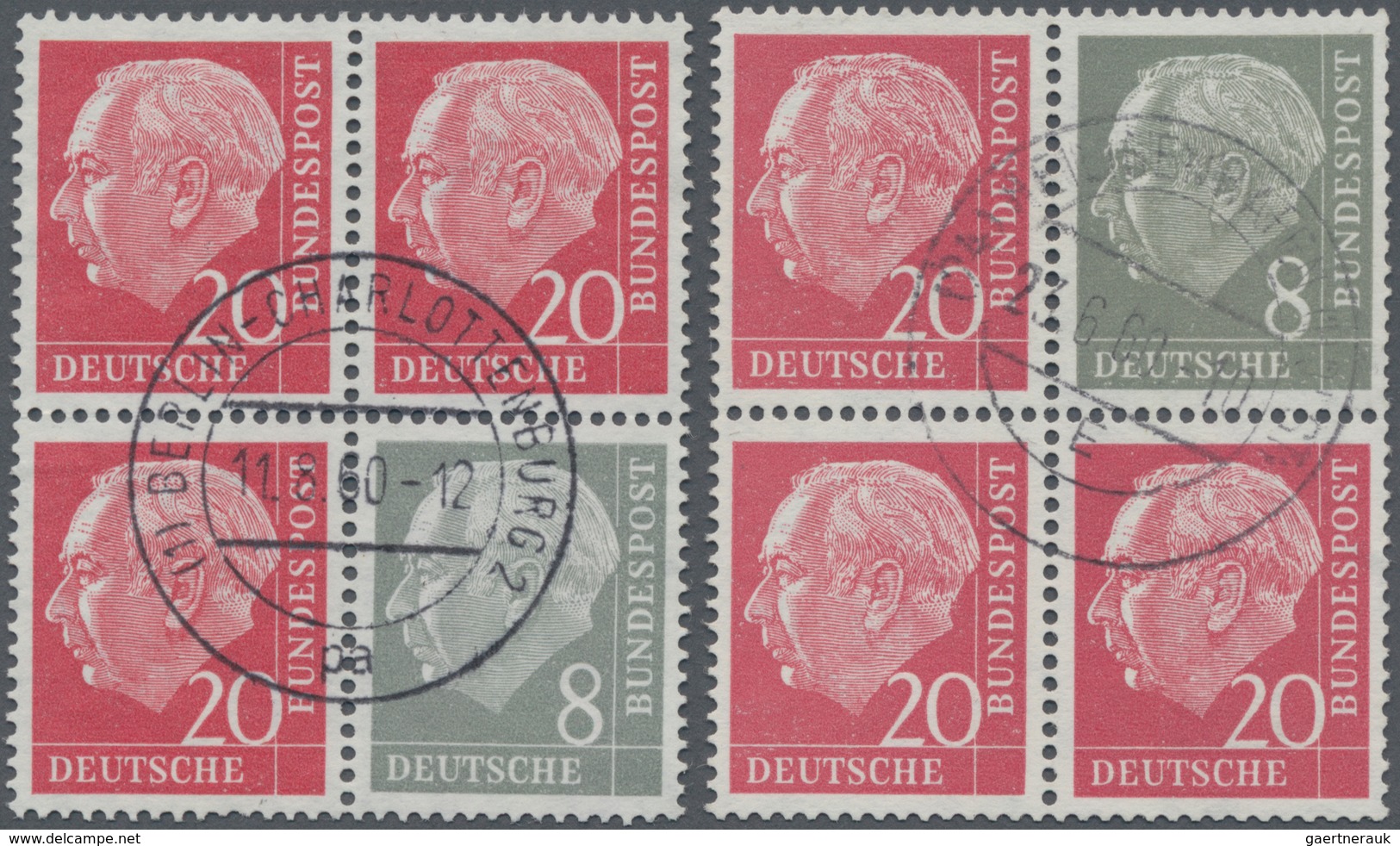 Bundesrepublik - Zusammendrucke: 1960, Heuss Liegendes WZ, Senkr. Zusammendruck 8+20 Pfg. Erstauflag - Zusammendrucke