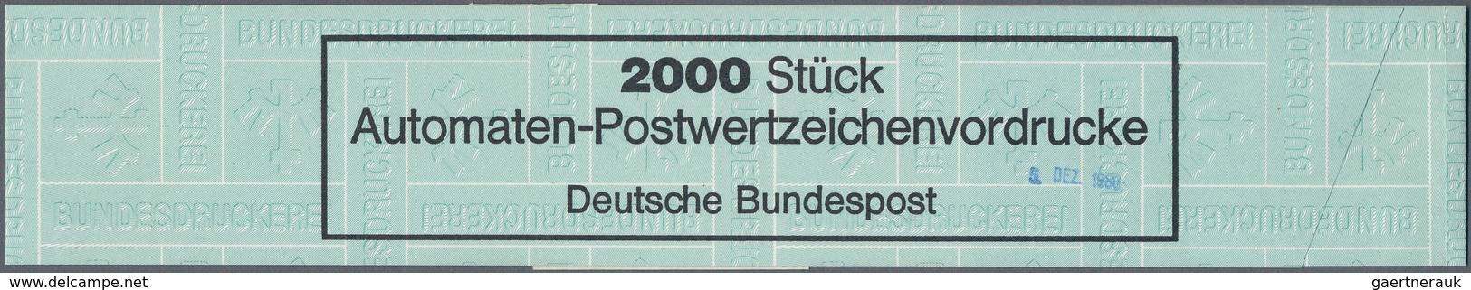 Bundesrepublik - Automatenmarken: 1980, Stangen-Verschlußdeckel Für "5 Rollen Zu 2000 Stück" Sowie D - Machine Labels [ATM]