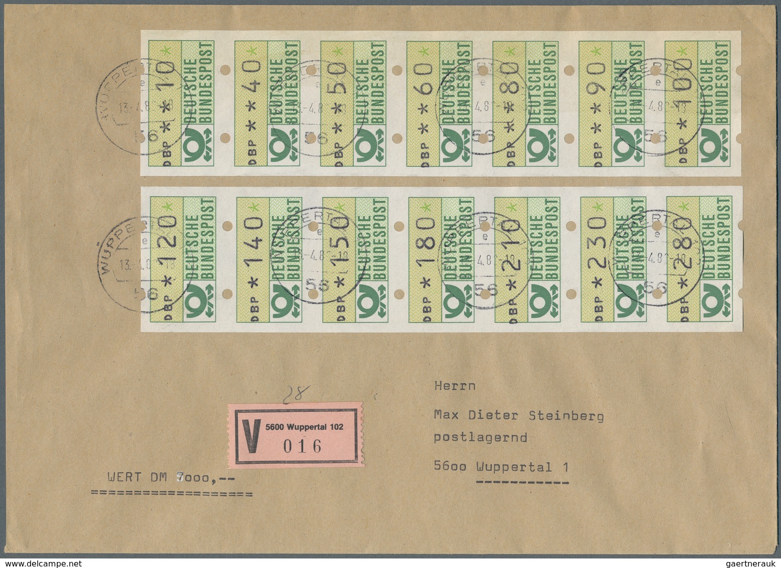 Bundesrepublik - Automatenmarken: 1981, 10 Pf - 280 Pf Kompl. Tastensatz Mit 14 Werten, Zusammenhäng - Timbres De Distributeurs [ATM]