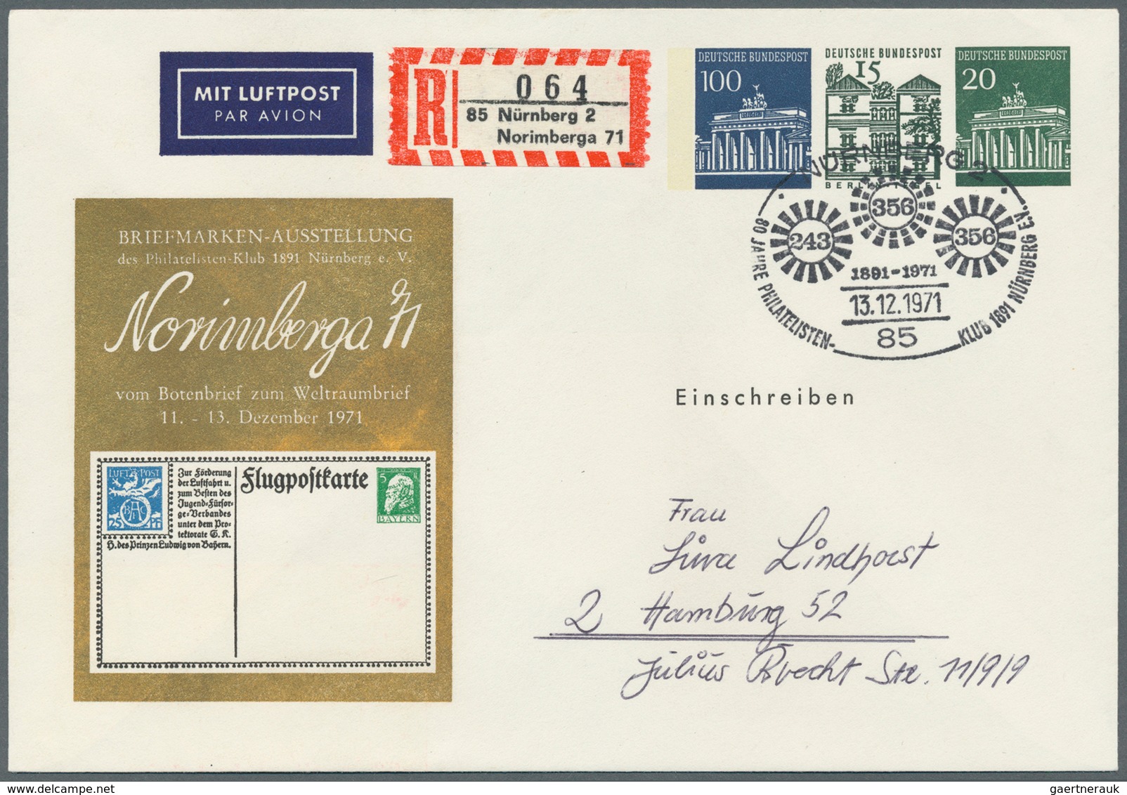 Bundesrepublik - Ganzsachen: 1971, Privatumschlag 100Pf/15Pf/20Pf, Vs. GOLDFARBIGER(!) Zudruck "Nori - Autres & Non Classés