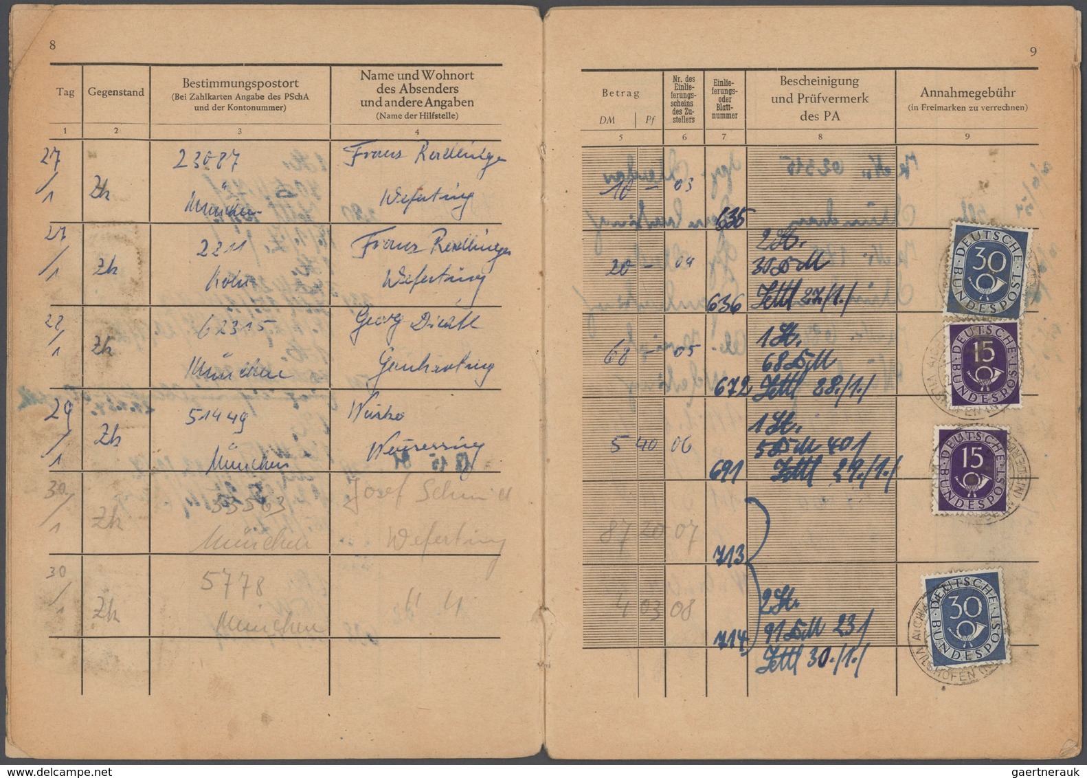 Bundesrepublik - Besonderheiten: 1954, POSTANNAHMEBUCH, Annahmebuch (Land) Aus AICHA Vorm Wald über - Sonstige & Ohne Zuordnung